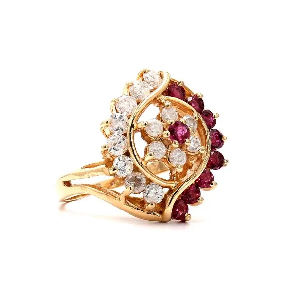 Estate 14K Yellow Gold 2.50ctw Ruby & Diamond Cluster Ring Image 3 Raleigh Diamond Fine Jewelry Raleigh, NC