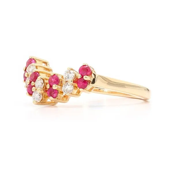 Estate 14K Yellow Gold Ruby & Diamond Chevron Band Image 2 Raleigh Diamond Fine Jewelry Raleigh, NC