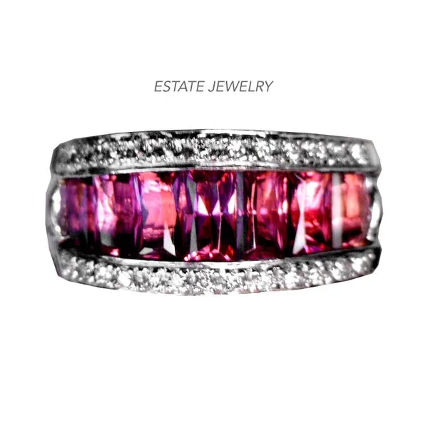 Estate 18K White Gold Pink Tourmaline & Diamond Band Raleigh Diamond Fine Jewelry Raleigh, NC
