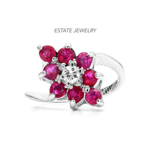 Estate 14K White Gold Ruby & Diamond Waterfall Ring Size 4.75 Raleigh Diamond Fine Jewelry Raleigh, NC