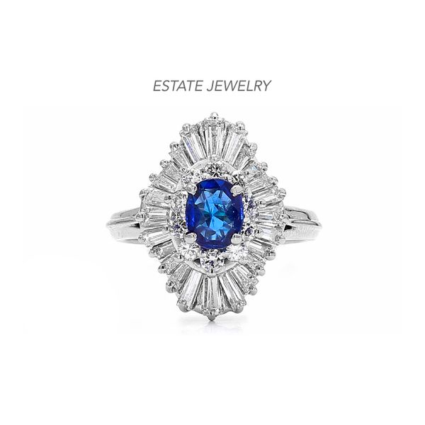 Estate 14K White Gold Sapphire & Diamond Ring Raleigh Diamond Fine Jewelry Raleigh, NC