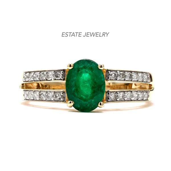Estate 14K Yellow Gold Emerald & Diamond Accent Ring Raleigh Diamond Fine Jewelry Raleigh, NC