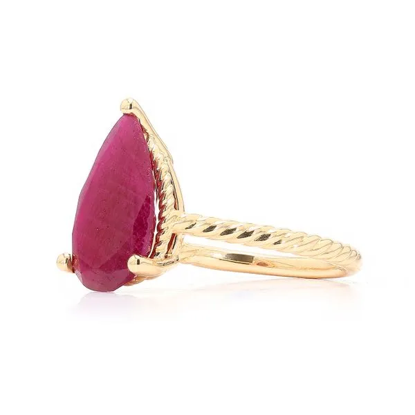 14k Yellow Gold 4.05ctw Ruby Pear Solitaire Rope Shank Ring Image 2 Raleigh Diamond Fine Jewelry Raleigh, NC