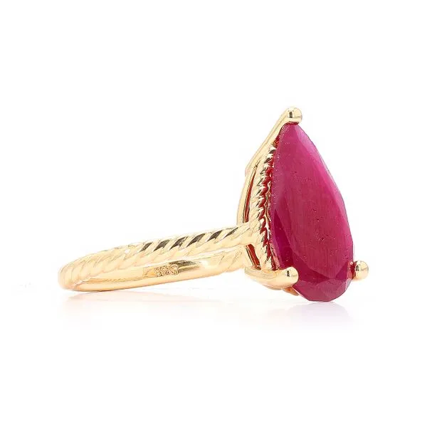 14k Yellow Gold 4.05ctw Ruby Pear Solitaire Rope Shank Ring Image 3 Raleigh Diamond Fine Jewelry Raleigh, NC