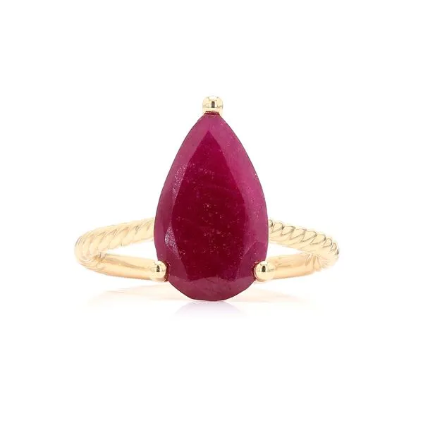 14k Yellow Gold 4.05ctw Ruby Pear Solitaire Rope Shank Ring Raleigh Diamond Fine Jewelry Raleigh, NC