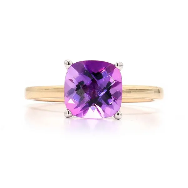 14K White & Yellow Gold 1.92ctw Cushion Amethyst Slim-solitaire Engagement Ring Raleigh Diamond Fine Jewelry Raleigh, NC