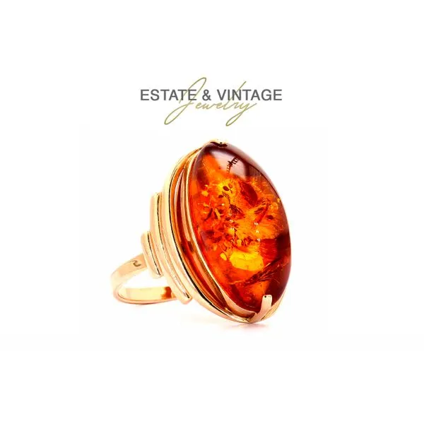 Estate 14K Yellow Gold Amber Colored Stone Fashion Ring Size 8.75 Image 2 Raleigh Diamond Fine Jewelry Raleigh, NC