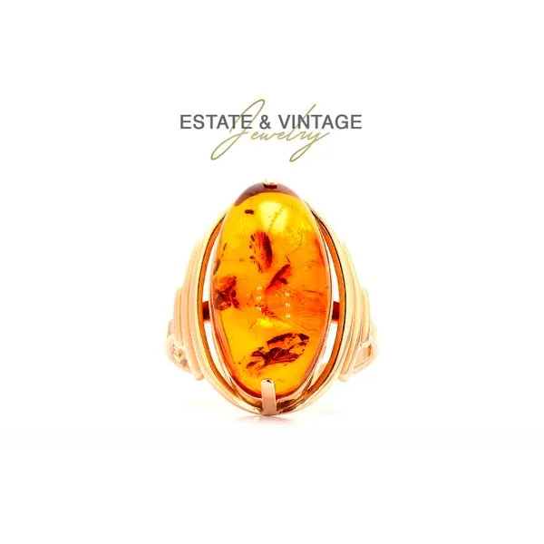 Estate 14K Yellow Gold Amber Colored Stone Fashion Ring Size 8.75 Raleigh Diamond Fine Jewelry Raleigh, NC