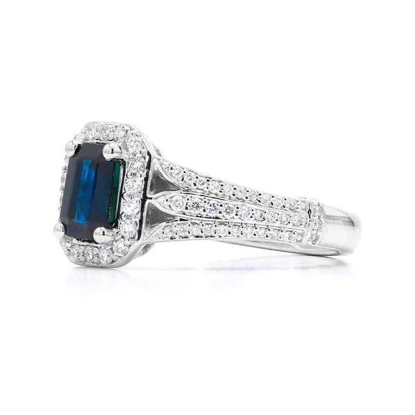 14K White Gold Signature Ring 1.10ct Sapphire Rectangle + 0.33ct Diamonds Image 2 Raleigh Diamond Fine Jewelry Raleigh, NC