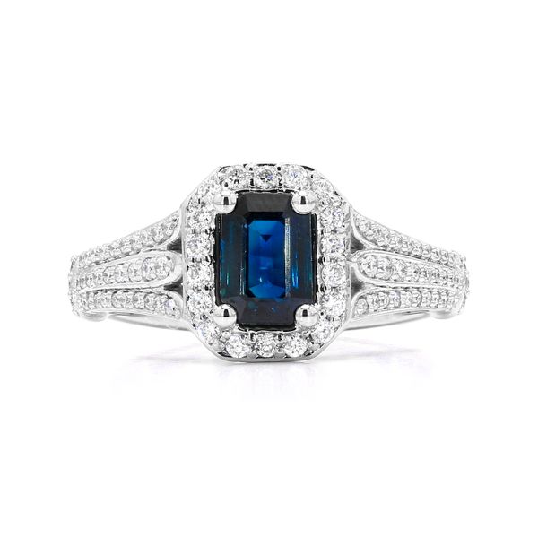 14K White Gold Signature Ring 1.10ct Sapphire Rectangle + 0.33ct Diamonds Raleigh Diamond Fine Jewelry Raleigh, NC