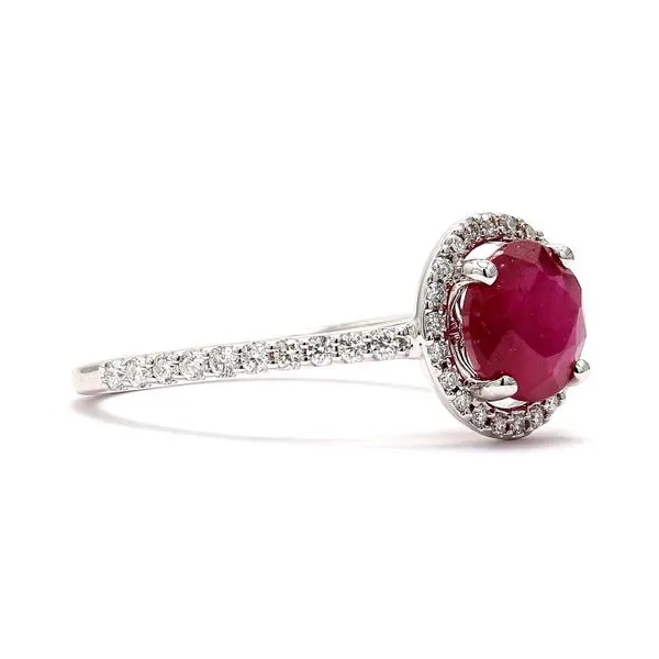 14K White Gold 2.00ctw Ruby RBC + Halo Diamonds Size 7.25 Image 3 Raleigh Diamond Fine Jewelry Raleigh, NC