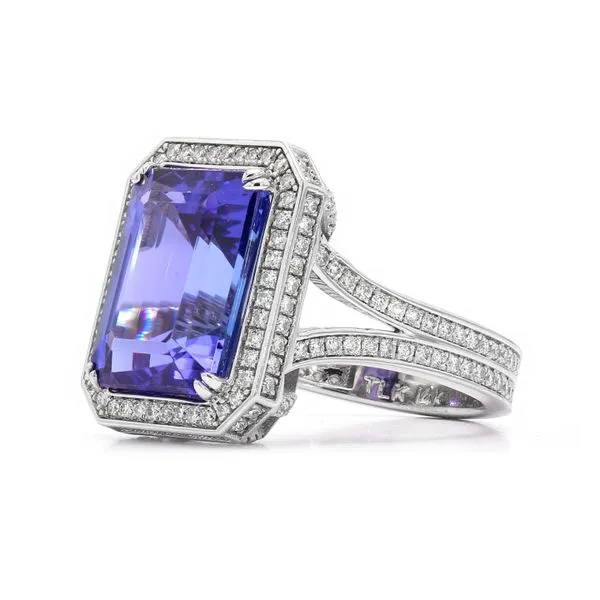 14K White Gold 9.54ctw Tanzanite + 0.93cttw Diamonds Statement Ring Image 2 Raleigh Diamond Fine Jewelry Raleigh, NC