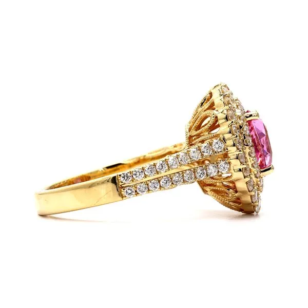 18K Yellow Gold 2.62ctw Oval Purplish Pink Sapphire with Diamond Accents GIA Image 2 Raleigh Diamond Fine Jewelry Raleigh, NC