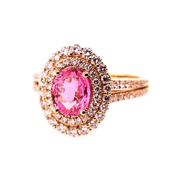 18K Yellow Gold 2.62ctw Oval Purplish Pink Sapphire with Diamond Accents GIA Raleigh Diamond Fine Jewelry Raleigh, NC