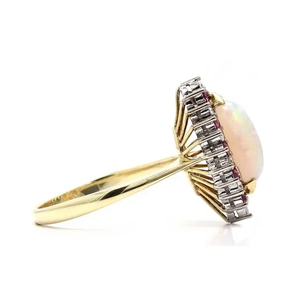 Estate 14K Yellow Gold 1.00ctw Opal 0.20ctw Diamonds 0.10ctw Spinel Ring Size 8.5 Image 2 Raleigh Diamond Fine Jewelry Raleigh, NC