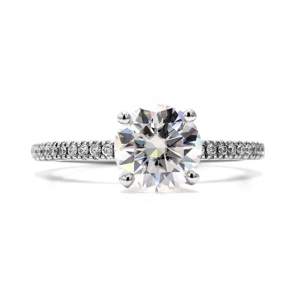 14K White Gold 0.13ctw RDFJ Ring Moissanite 7.5mm RBC GH+ Natural Diamonds Raleigh Diamond Fine Jewelry Raleigh, NC