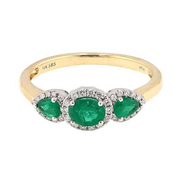 14K Yellow Gold 5/8ctw Emeralds 1/7ctw Diamond 3-Stone Polished Fashion Ring Sz 7 Raleigh Diamond Fine Jewelry Raleigh, NC