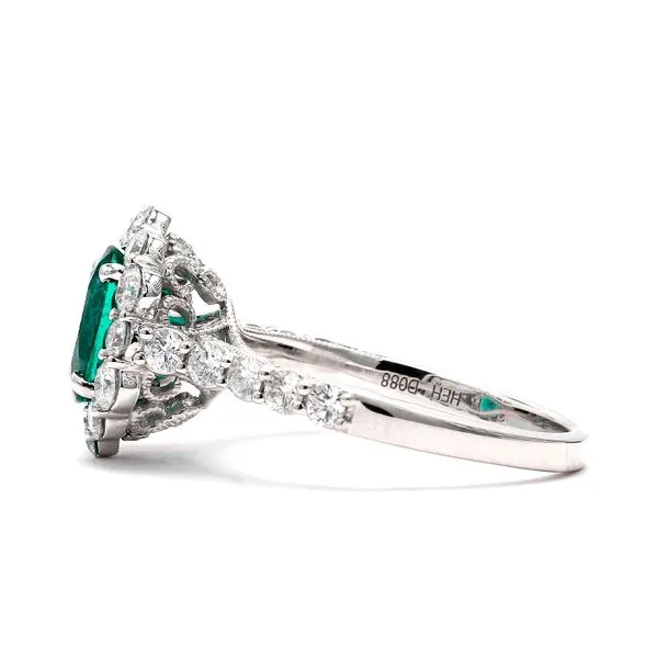 18K White Gold 2.01ctw Emerald and Diamond Halo Ring Size 6.25 Image 2 Raleigh Diamond Fine Jewelry Raleigh, NC