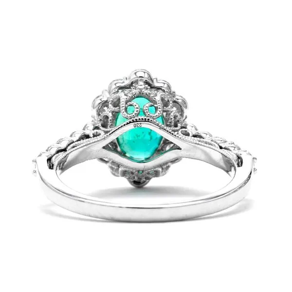 18K White Gold 2.01ctw Emerald and Diamond Halo Ring Size 6.25 Image 3 Raleigh Diamond Fine Jewelry Raleigh, NC