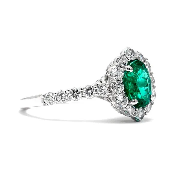 18K White Gold 2.01ctw Emerald and Diamond Halo Ring Size 6.25 Image 4 Raleigh Diamond Fine Jewelry Raleigh, NC