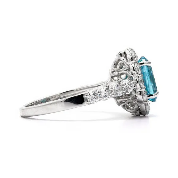 14K White Gold 4.11ctw Oval Blue Zircon Oval + 20 RBC Diamond Ring Image 2 Raleigh Diamond Fine Jewelry Raleigh, NC
