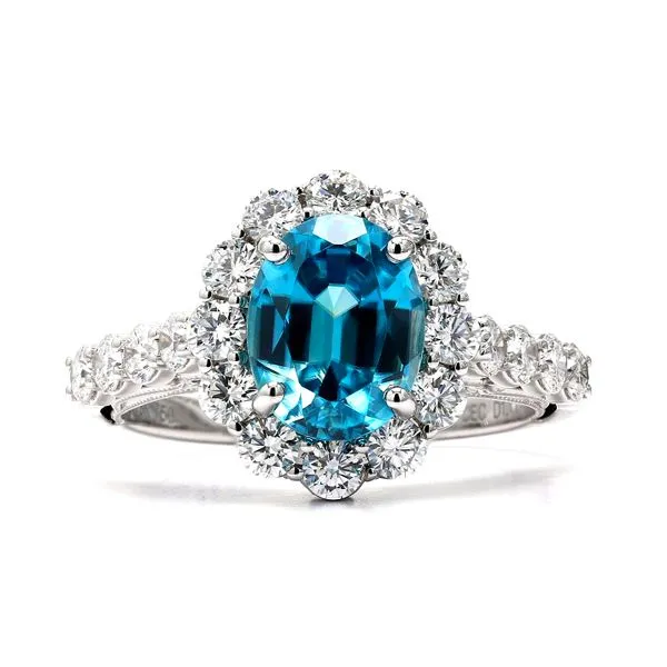14K White Gold 4.11ctw Oval Blue Zircon Oval + 20 RBC Diamond Ring Raleigh Diamond Fine Jewelry Raleigh, NC