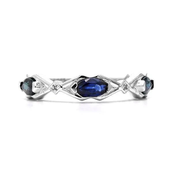 14K White Gold 0.52ctw Marquise Sapphires and RBC Diamonds Raleigh Diamond Fine Jewelry Raleigh, NC
