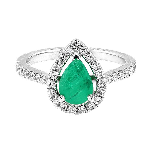14K White Gold 0.95ctw Diamond Pear Emerald Ladies Fashion Ring Sz 4 Raleigh Diamond Fine Jewelry Raleigh, NC