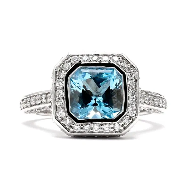 White Gold 1.66ctw Aquamarine 1.06ctw Diamond Halo Ring Raleigh Diamond Fine Jewelry Raleigh, NC