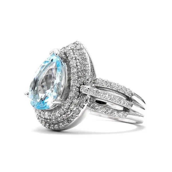 14K White Gold 2.47ctw Aquamarine 1.66ctw Diamond Halo Ring Size 7 Image 2 Raleigh Diamond Fine Jewelry Raleigh, NC