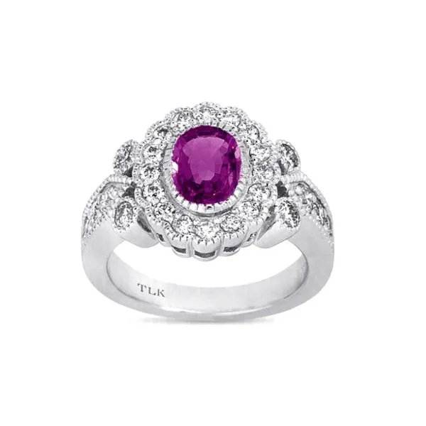 14K White Gold 1.32ctw Sapphire + 1.04cttw Diamond Halo Ring Raleigh Diamond Fine Jewelry Raleigh, NC