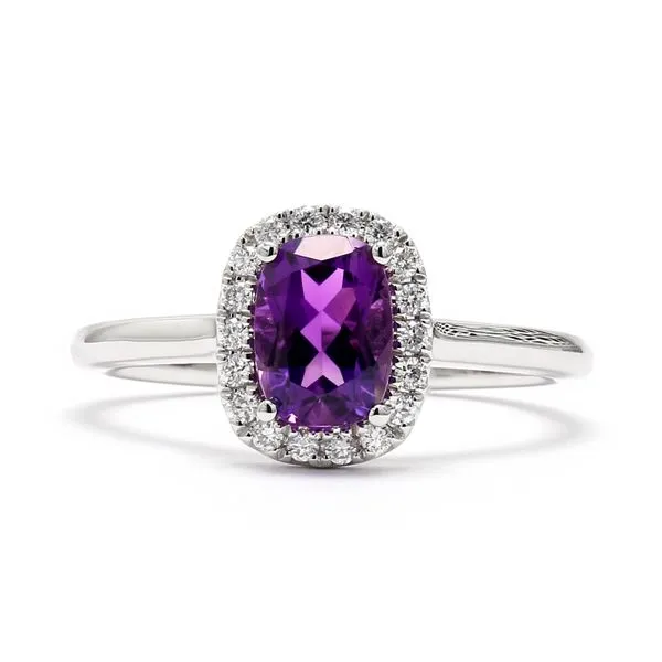 14K White Gold 1.005ctw Halo Amethyst and Diamond Ring Raleigh Diamond Fine Jewelry Raleigh, NC