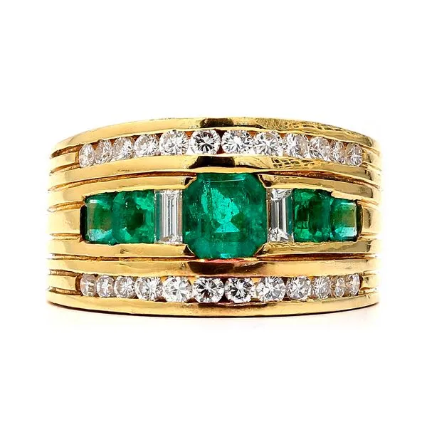 18K Yellow Gold 1.88ctw Emeralds and Diamonds Ring Raleigh Diamond Fine Jewelry Raleigh, NC