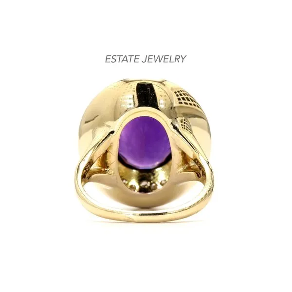 Estate 18K Yellow Gold Amethyst Oval & Double Halo Diamond Ring Image 3 Raleigh Diamond Fine Jewelry Raleigh, NC
