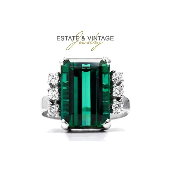 Estate Platinum and Palladium Alloy Green Tourmaline Emerald Cut Size 6.75 Raleigh Diamond Fine Jewelry Raleigh, NC