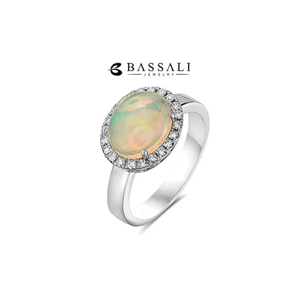14K White Gold Opal Dia Halo 22RD=.22ctw Opal=1.22ct Raleigh Diamond Fine Jewelry Raleigh, NC