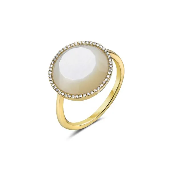 14K Yellow Gold Mother of Pearl + Halo Dias 0.11ctw Size 6.75 Raleigh Diamond Fine Jewelry Raleigh, NC