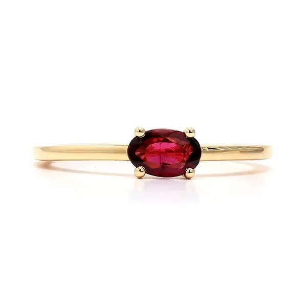 14K Yellow Gold 0.61ctw Rhodalite Garnet Oval Sideways Signature Ring Size 7 Raleigh Diamond Fine Jewelry Raleigh, NC