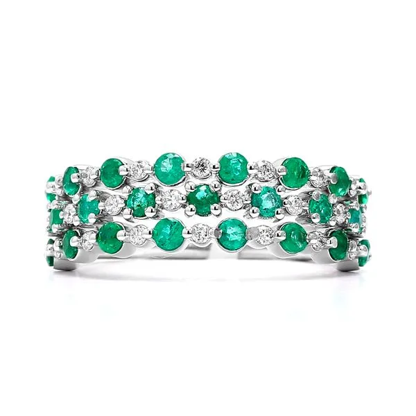 14K White Gold 1.00ctw Emerald + Diamond 3-Row Single Prong Band Size 7 Raleigh Diamond Fine Jewelry Raleigh, NC