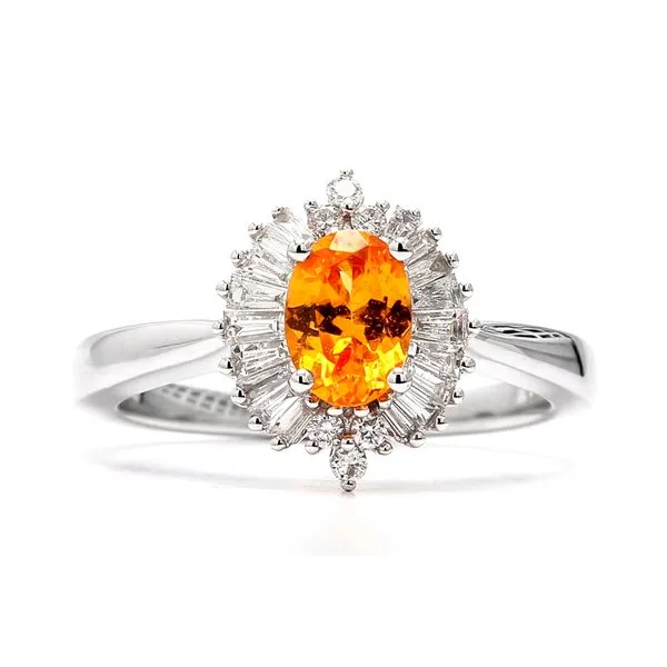 14K White Gold Natural Orange Spessartite Garnet 0.94ct + 0.63ctw BG & RBC Diamonds G/SI Raleigh Diamond Fine Jewelry Raleigh, NC