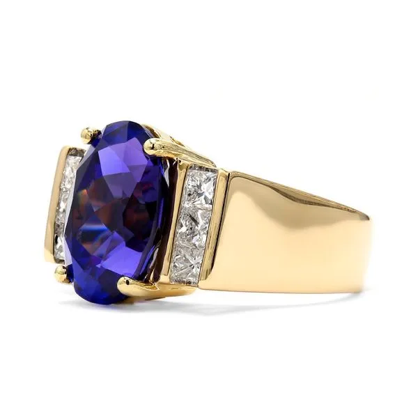 Estate 18K Yellow Gold 7.92ctw Oval Tanzanite & Diamond Colored Stone Fashion Ring Size 7.25 Image 2 Raleigh Diamond Fine Jewelry Raleigh, NC