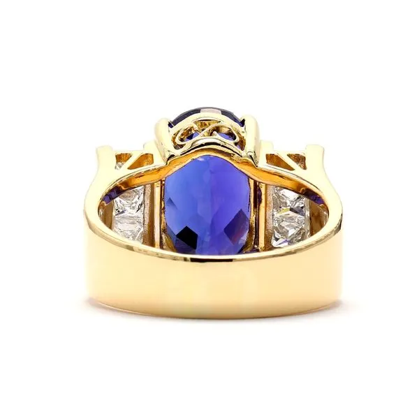 Estate 18K Yellow Gold 7.92ctw Oval Tanzanite & Diamond Colored Stone Fashion Ring Size 7.25 Image 3 Raleigh Diamond Fine Jewelry Raleigh, NC