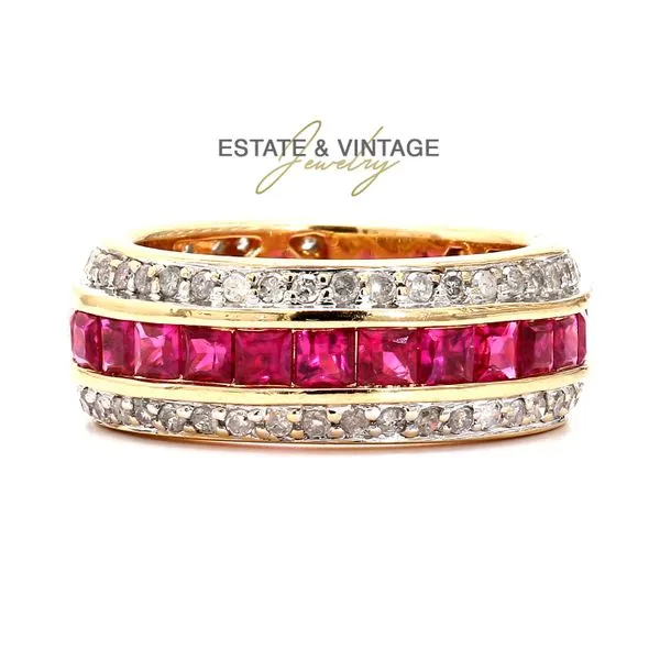 Estate 14K Yellow Gold  Ruby & Diamond Fashion Band Size 5.75 Raleigh Diamond Fine Jewelry Raleigh, NC