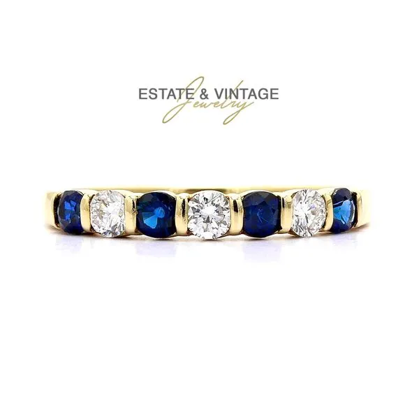 Estate 18K Yellow Gold Sapphires and Diamonds Fashion Ring Band Size 6.5 Raleigh Diamond Fine Jewelry Raleigh, NC