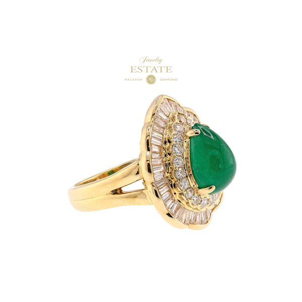 Estate 18K Yellow Gold Emerald & Diamond Ring D-2.25ctw F-G/SI 11.00 Cab Emerald Image 2 Raleigh Diamond Fine Jewelry Raleigh, NC