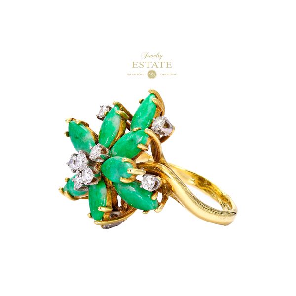 Estate 18K Yellow Gold 0.35ctw F-G/VS2-SI1 Jade & Diamond Fashion Ring Image 2 Raleigh Diamond Fine Jewelry Raleigh, NC