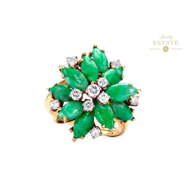 Estate 18K Yellow Gold 0.35ctw F-G/VS2-SI1 Jade & Diamond Fashion Ring Raleigh Diamond Fine Jewelry Raleigh, NC