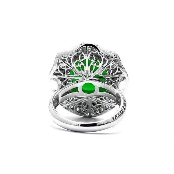 Estate Platinum 2.25ctw Jade 6+ cts Green Oval Halo Diamonds Colored Stone Fashion Ring Size 6 Image 3 Raleigh Diamond Fine Jewelry Raleigh, NC