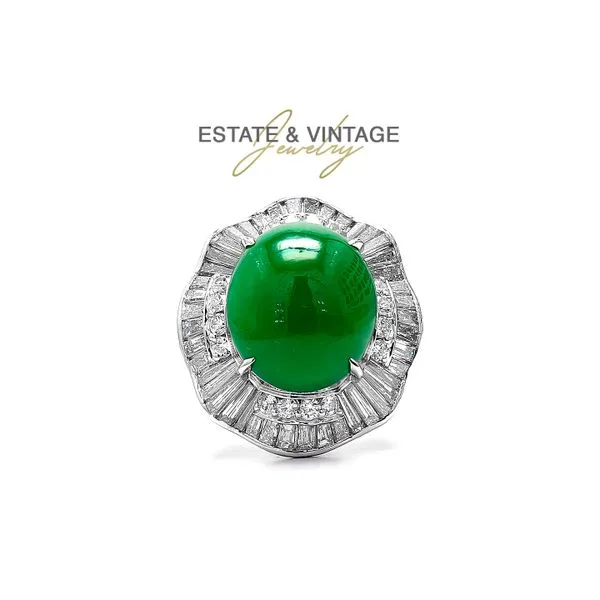 Estate Platinum 2.25ctw Jade 6+ cts Green Oval Halo Diamonds Colored Stone Fashion Ring Size 6 Raleigh Diamond Fine Jewelry Raleigh, NC