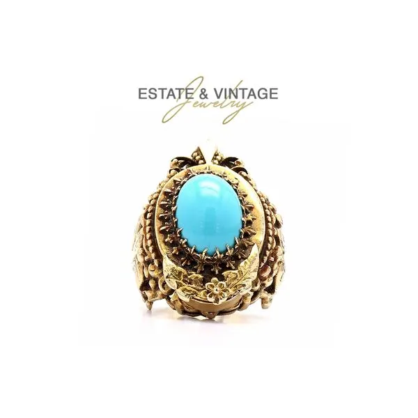 Estate 10K Yellow Gold Vintage Turquoise Colored Stone Fashion Ring Size 6.75 Raleigh Diamond Fine Jewelry Raleigh, NC